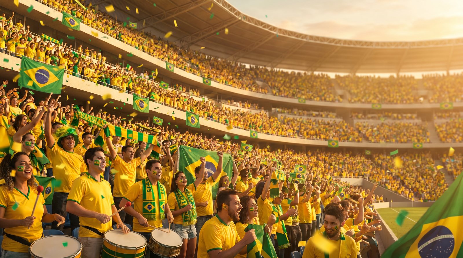 Brazil World Cup supporters celebrating in the stands